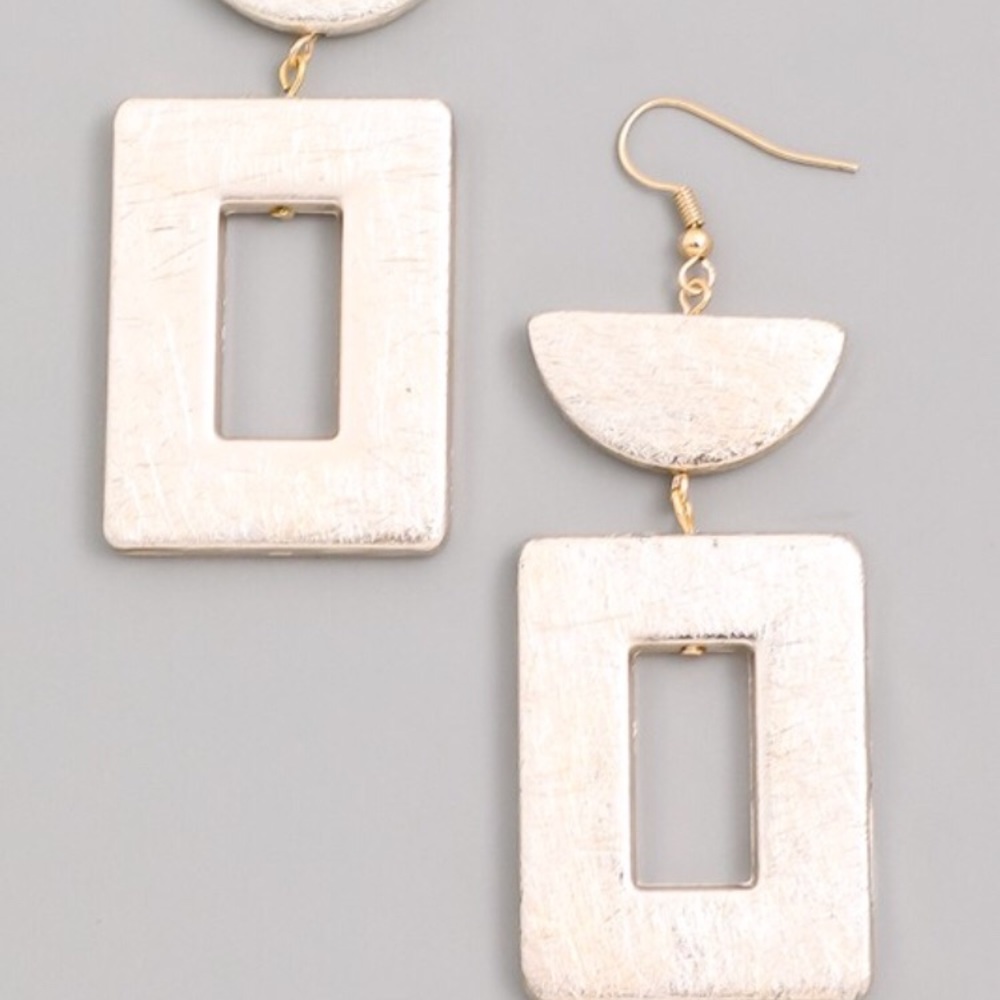 Faux metal half circle square earrings